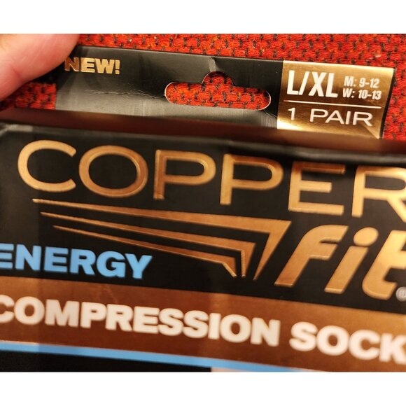 Copper Fit Energy Compression Socks L/XL Mens 9-12 Womens 10-13 Anti-Odor - Picture 2 of 5